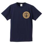 ショッピング戦国武将 戦国武将Ｔシャツ 上杉謙信 ネイビー S M L XL 家紋 竹に二羽飛び雀 プリント色 キャメル 左胸プリント