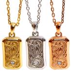 ハワイアンジュエリー ネックレス プレート スクロール 波 石 キュービックジルコニア 金属アレルギー対応 サージカル ステンレス ギフト インスタ sale