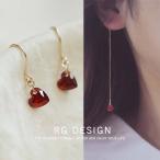 ピアス レディース ハート チェーン アメリカンピアス レッド石 ガーネット ゴールド オシャレ 大人可愛い 人気 誕生日プレゼント 母の日