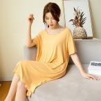  женский пижама One-piece свободно оборка mo-daru короткий рукав стрейч одноцветный колени длина soft одежда для дома женщина лето 