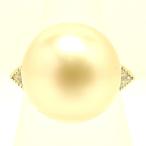 南洋ゴールデンパールリング K18YGイエローゴールド 大粒 南洋真珠 指輪 14ミリ ミル打ち 一粒