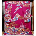 本振袖 ふき入り 101番 披露宴や踊りの衣装用 正絹 USED 赤紫に茶屋辻模様 M寸 美品 微訳有