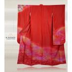 正絹 振袖 リサイクル 振袖袷 タタキ染め朱色友禅|辻ヶ花|成人式|卒業式|高身長サイズa1g2m1y5y6リサイクル振袖|激安 仕立て上がり 値下げ