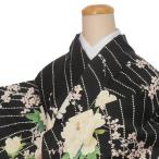 小紋袷 リサイクル着物 糸目友禅小紋 中古着物 身丈166cm Sサイズ 裄66cm a1m5m6m2y5「中古」お茶会 洒落着物 黒色系  卒業式 卒入園 裄長め 送料無料