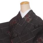 つむぎ袷 リサイクル 紬着物 中古着物 身丈159cm Mサイズ 裄63cm a1m5m6y3x3「中古」仕立て上がり 訳あり 黒鉄色 絣着物 結城紬 送料無料