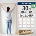 ショッピングのり 壁紙 のり付き 30m 道具 セット クロス 張り替え 自分で 白 ホワイト 塗り壁調 補修 貼り方マニュアル付き 初心者セット 6畳