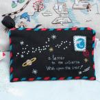 手刺繍ポーチ　ファスナーフラットポーチ　エアメール　宇宙への手紙　Zenma ゼンマ　ハンドメイドペンケース・コスメポーチ・星空・天体