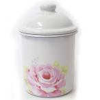 LC-013　ホーローキャニスターM　シャビーピンクローズ　　[Ｌｉｎｄｙ]リンディ　シャルール食器・キッチン・調理雑貨・ポット・紅茶入れ