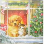 Yahoo! Yahoo!ショッピング(ヤフー ショッピング)C-274　3枚ペーパーナプキンクリスマスの朝　猫と犬Christmas　morning[Ｐaper+Ｄesign]犬・ネコ・クリスマス