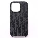  Dior DIOR iPhone 13 Pro кейс смартфон кейс кожа Obliqueob утечка оттенок черного [ б/у ]A разряд 