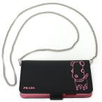 PRADA Prada Мали aiPhone кейс Socks носки safia-no кожа 1ZH078 черный + бегония [ б/у ]S разряд 