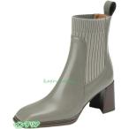 ソックスブーツ レディース ニット ブーツ ショートブーツ スクエアトゥ ストレッチ ショート 異素材 切替 7センチヒール 太ヒール