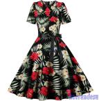 ワンピース レディース 春夏 花柄 半袖 おしゃれ レトロワンピース 膝丈 結婚式 ワンピース ドレス パーティードレス 洋服 ロカビリー