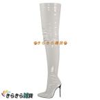 サイハイブーツ エナメル ニーハイブーツ 大きいサイズ レディース 超長 オーバーニーブーツ ジッパー ハイヒール ピンヒール セクシー