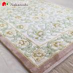 玄関マット シルク 中国段通 約62.5×93.5cm 120段 グリーン系