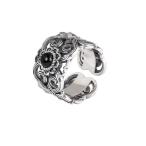 リングシルバー925オニキスアラベスク模様フリーサイズ燻し加工アンティーク...