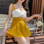  моно kini купальный костюм женский весна лето довольно большой One-piece . юбка мини длина . изначальный кручение оборка спина открытие полиэстер распределение цвета переключатель прекрасный . желтый цвет . покупка 