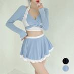  бикини купальный костюм женский весна лето длинный рукав топ на бретелях V шея . изначальный Cross flair юбка мини длина верх и низ в комплекте полиэстер 2 пункт распределение цвета переключатель чёрный . покупка 