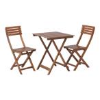 ガーデンテーブル ＆ ガーデンチェア 3点セット 約幅600mm ブラウン 木製 持ち運び便利 折りたたみテーブル ベランダ バルコニー