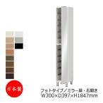 シューズボックス 下駄箱 靴入れ 隙間収納 フットタイプ 開き戸 右開き ミラー扉タイプ 可動棚付 国産 定尺 幅30cm FZ-0108
