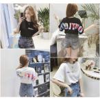  футболка женский трикотаж с коротким рукавом весна лето casual Logo свободно модный симпатичный простой вырез лодочкой 