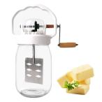 ショッピングバター 手動バターチャーナー 1.5L ハンドクランクバターメーカー ガラスジャー ステンレススチールギア 木製ハンドル付き 家庭 キッチン ベーキング用 手動バターメー