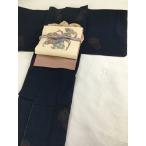 着物 優品 紬 紺色 亀甲 花 名古屋帯フルセット 正絹 身丈160.5cm 裄丈64.5cm  リサイクル バイセル