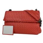 ボッテガヴェネタ BOTTEGAVENETA オリンピア イントレチャート チェーン ショルダーバッグ ナッパレザー 2WAY レザー レッド レディース 【中古】