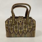 和装バッグ 優品 ビーズバッグ フォーマル 花柄 縞 金色 ビーズ 和装小物  中古