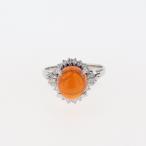 ファイアオパール デザインリング プラチナ 指輪 メレダイヤ リング 13号 Pt850 ダイヤモンド ファイアオパール レディース 中古