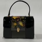 和装バッグ 優品 フォーマル 草花 蝶 金彩 螺鈿 黒 エナメル 和装小物  中古