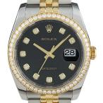 OH済 保証書 ロレックス ROLEX デイトジャスト 116243G 腕時計 SS YG ダイヤモンド 自動巻き ブラック メンズ 中古