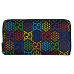 グッチ GUCCI GG サイケデリック ジップアラウンド ウォレット ラウンドファスナー コーティングキャンバス ブラック マルチカラー 601079 レディース 中古