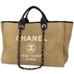 シャネル CHANEL ドーヴィルライン チェーン トートバッグ GM ショルダーバッグ ココマーク キャンバス ブラウン レディース 中古