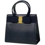 サルヴァトーレフェラガモ Salvatore Ferragamo ヴァラリボン ハンドバッグ 2WAY ショルダーバッグ ハンドバッグ レザー ネイビー 4178 レディース 中古