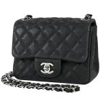 シャネル CHANEL ミニ マトラッセ シングルフラップ チェーン ショルダーバッグ ココマーク キャビアスキン ブラック A01115 レディース 中古