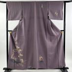 付下げ 身丈160cm 裄丈64.5cm M 袷 葉と実 竹 刺繍 ぼかし 灰紫 正絹 優品 中古