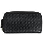グッチ GUCCI マイクログッチシマ ラウンドファスナー 長財布 ロゴ GG柄 長財布 シマレザー ブラック 449391 レディース 中古