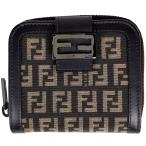 フェンディ FENDI ズッキーノ柄 二つ折り 財布 ラウンドファスナー 二つ折り財布 キャンバス ブラウン 8M0070 レディース 中古