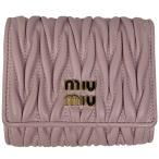 ミュウ ミュウ Miu Miu マテラッセ 三つ折り 財布 レザー ピンク 5MH033 レディース 中古 ラッピング可