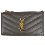 イヴ・サンローラン YVES SAINT LAURENT モノグラム フラグメント ジップカードケース コインケース レザー グレー 607915 レディース 中古 ラッピング可