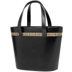バーバリー BURBERRY ロゴ ハンドバッグ チェック柄 ハンドバッグ レザー ブラック レディース 中古