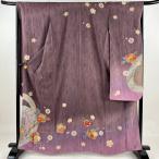 振袖 身丈164cm 裄丈66cm M 袷 桜 梅 金彩 ぼかし 灰紫 正絹 美品 名品 中古