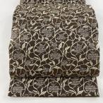 袋帯 美品 名品 花唐草 焦茶色 全通 正絹 中古