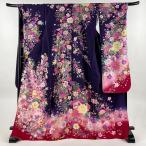 振袖 身丈170.5cm 裄丈70cm L 袷 牡丹 手鞠 銀通し 箔 濃紫 正絹 逸品 中古