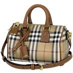 バーバリー BURBERRY チェック柄 ハンドバッグ 2WAY ショルダーバッグ ミニボストン ハンドバッグ コーティングキャンバス ベージュ ブラウン レディース 中古