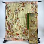 振袖 身丈168.5cm 裄丈72cm L 袷 袋帯フルセット 貝桶 松竹梅 金糸 金彩 薄黄 正絹 美品 名品 中古