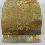 袋帯 美品 逸品 川島織物 落款あり 花唐草 波 金糸 箔 金色 六通 正絹 中古
