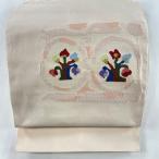 名古屋帯 美品 秀品 八寸名古屋帯 松葉仕立て 草花 金糸 ピンクベージュ 正絹 中古