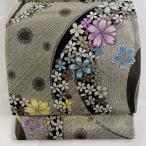 袋帯 美品 秀品 振袖向き 桜 箔 銀色 六通 正絹 中古